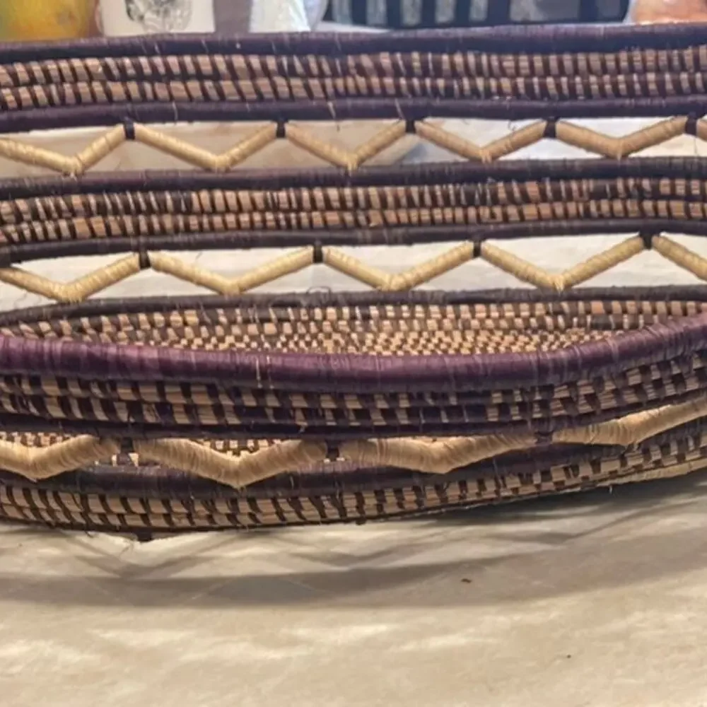 Large african weaved basket  large oblong purple